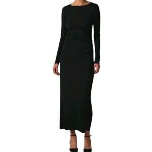 J. Crew Long Sleeve Sheath Midi Dress Jersey Crepe Black Ruched Stretch Medium